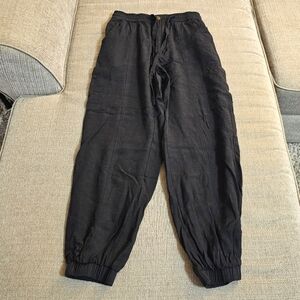 Crescent Black Linen Tencel Cargo Casual Minimalist Slouchy Pants Size Small